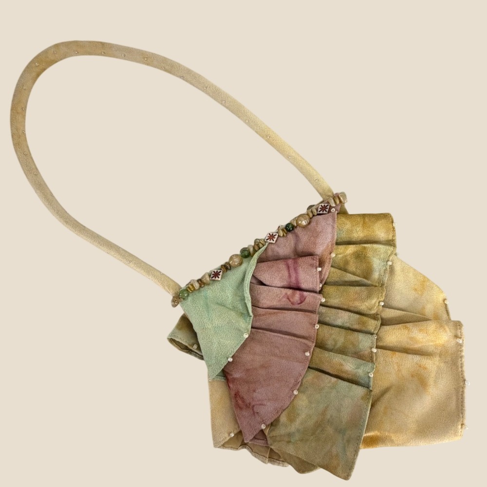 Marlo Tiered Ruffle Beaded Purse Bag Brown Green Tan Y2K Fairycore Cottage